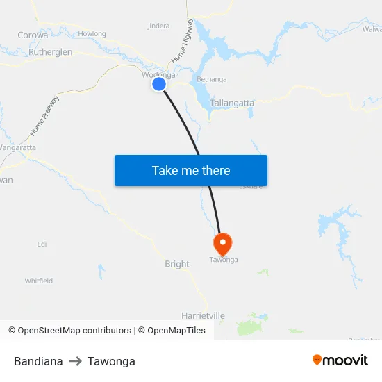Bandiana to Tawonga map
