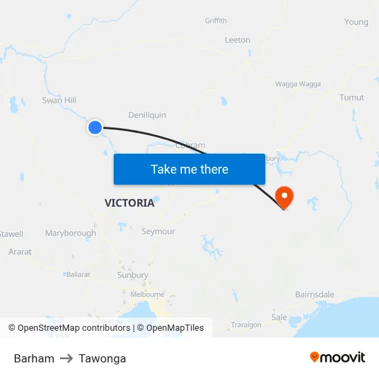 Barham to Tawonga map