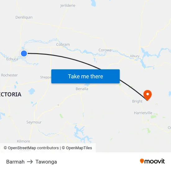 Barmah to Tawonga map