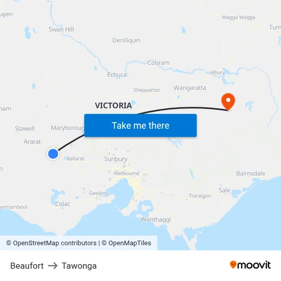 Beaufort to Tawonga map