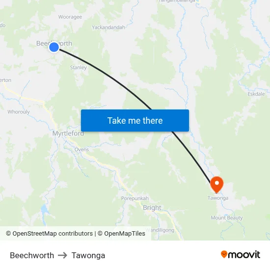 Beechworth to Tawonga map