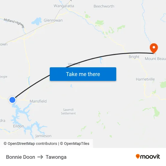 Bonnie Doon to Tawonga map