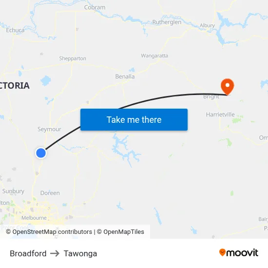 Broadford to Tawonga map