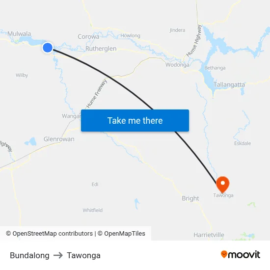 Bundalong to Tawonga map