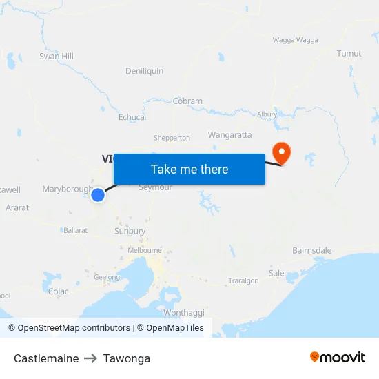 Castlemaine to Tawonga map