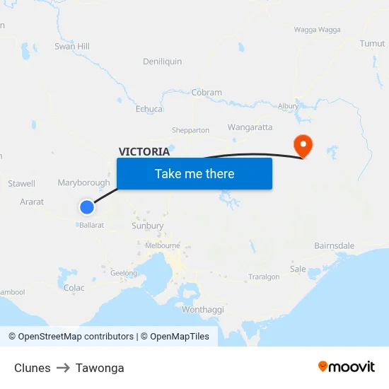 Clunes to Tawonga map