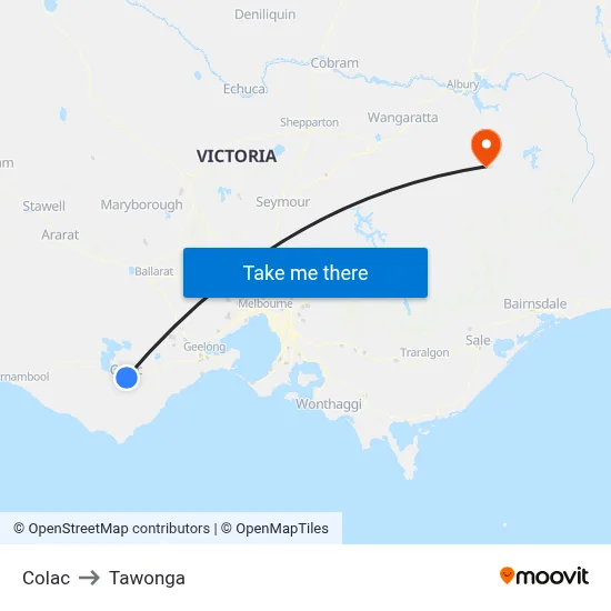 Colac to Tawonga map