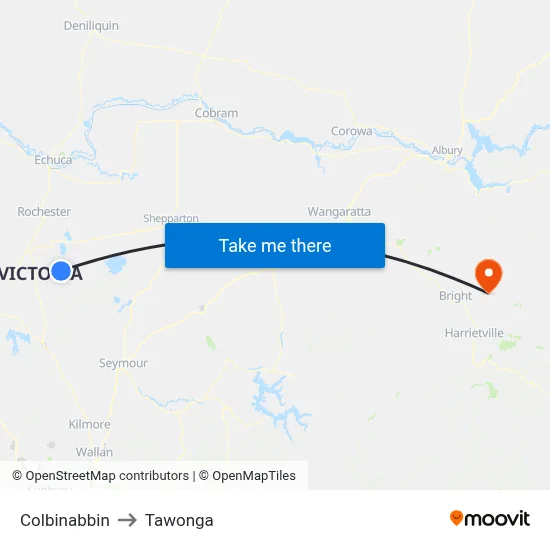 Colbinabbin to Tawonga map