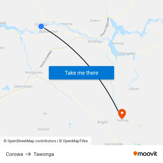Corowa to Tawonga map
