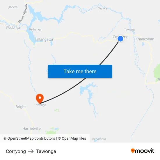 Corryong to Tawonga map