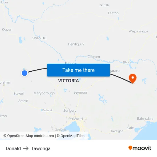 Donald to Tawonga map