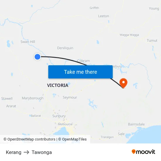 Kerang to Tawonga map