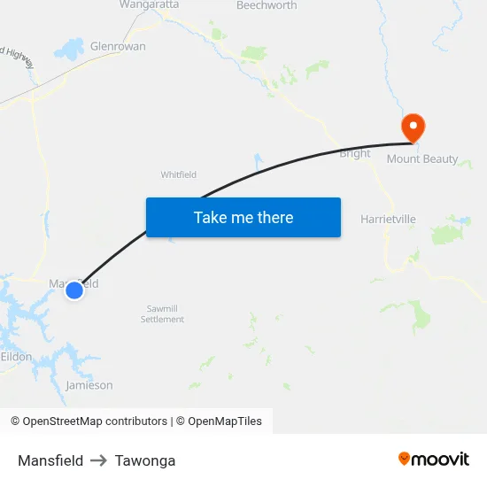 Mansfield to Tawonga map