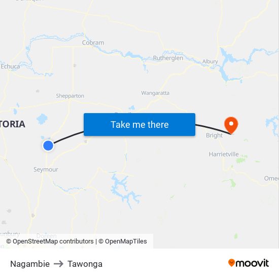 Nagambie to Tawonga map