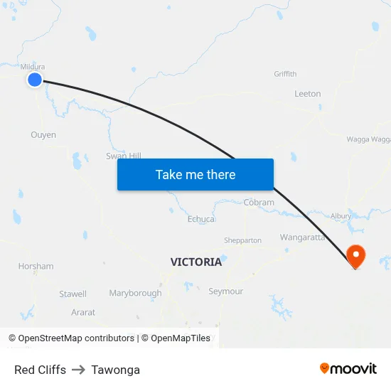 Red Cliffs to Tawonga map