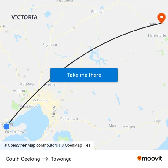 South Geelong to Tawonga map
