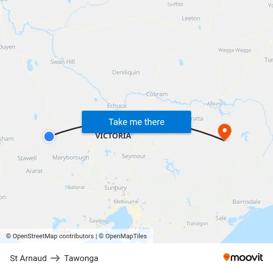 St Arnaud to Tawonga map