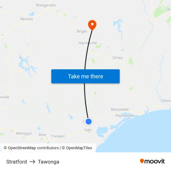 Stratford to Tawonga map