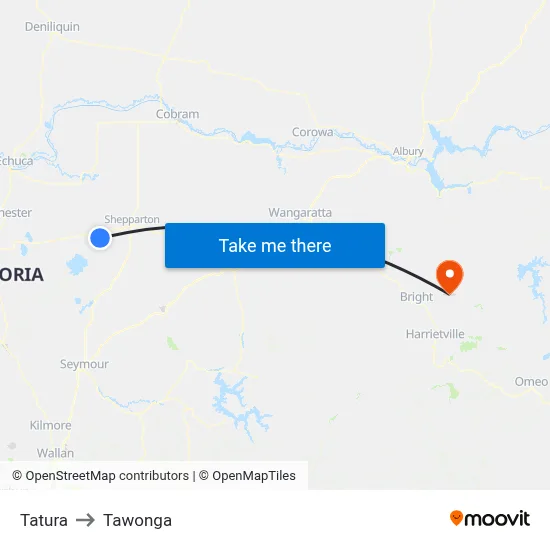 Tatura to Tawonga map