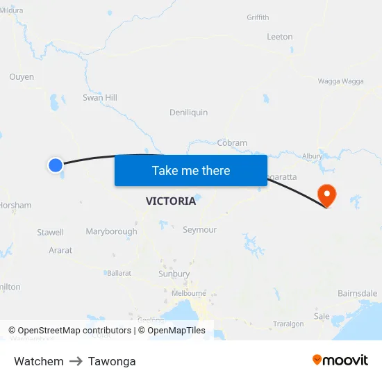 Watchem to Tawonga map