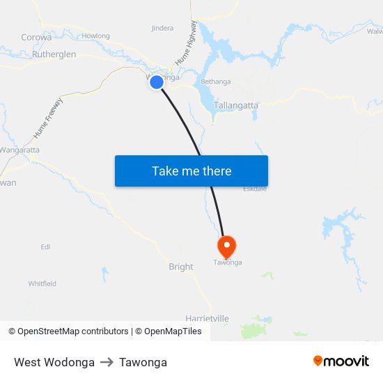 West Wodonga to Tawonga map