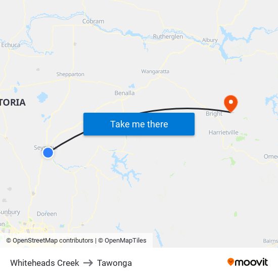 Whiteheads Creek to Tawonga map