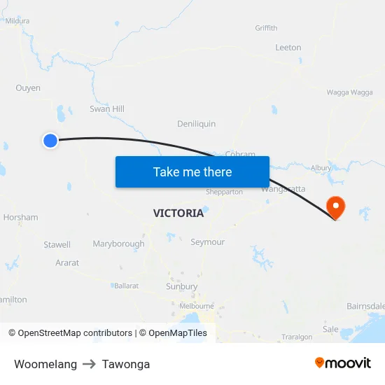 Woomelang to Tawonga map