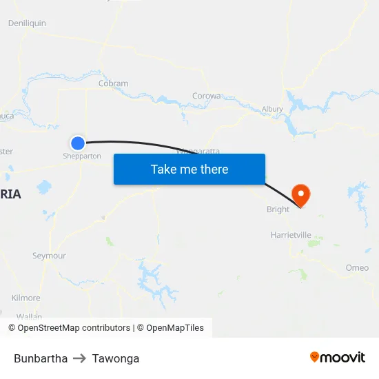 Bunbartha to Tawonga map