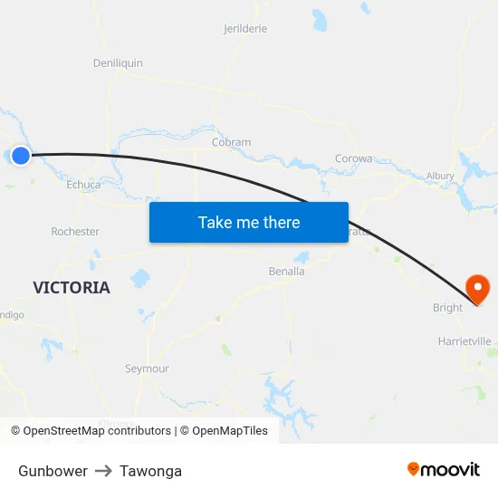 Gunbower to Tawonga map