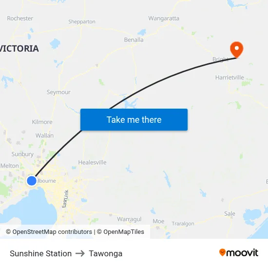 Sunshine Station to Tawonga map