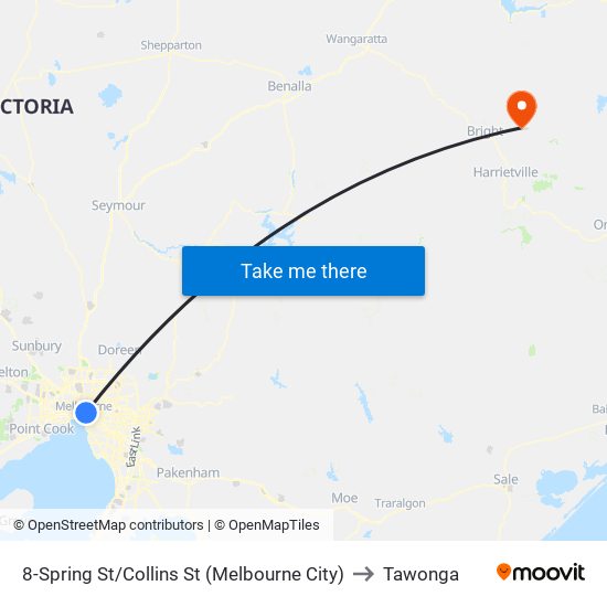 8-Spring St/Collins St (Melbourne City) to Tawonga map