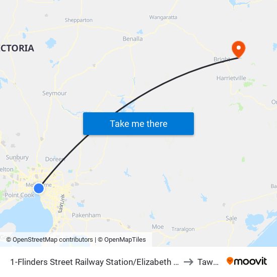 1-Flinders Street Railway Station/Elizabeth St (Melbourne City) to Tawonga map