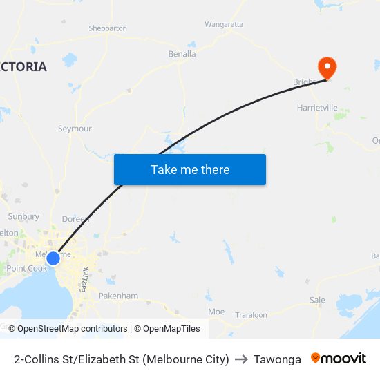 2-Collins St/Elizabeth St (Melbourne City) to Tawonga map