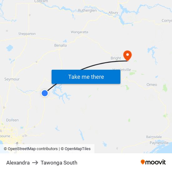 Alexandra to Tawonga South map