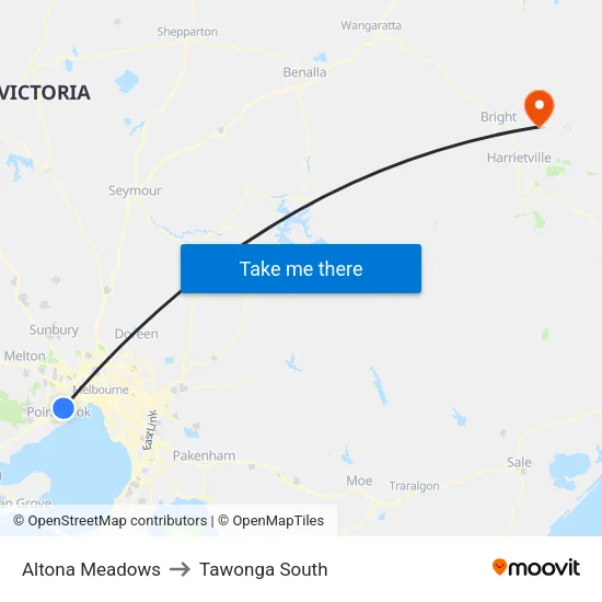 Altona Meadows to Tawonga South map