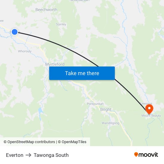 Everton to Tawonga South map