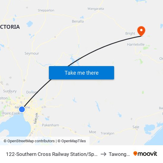 122-Southern Cross Railway Station/Spencer St (Melbourne City) to Tawonga South map