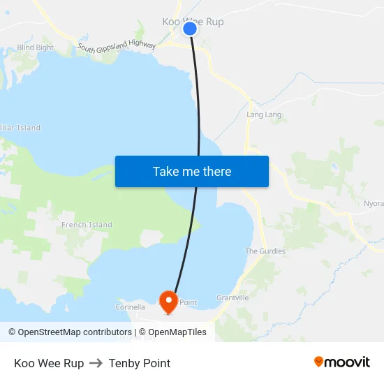 Koo Wee Rup to Tenby Point map