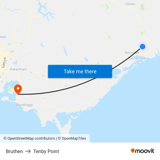 Bruthen to Tenby Point map