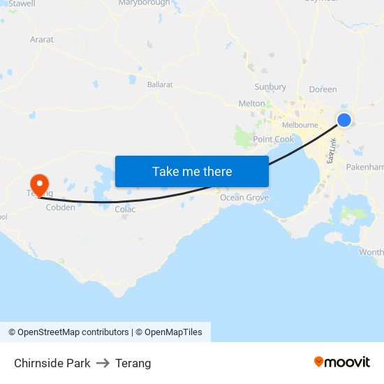 Chirnside Park to Terang map