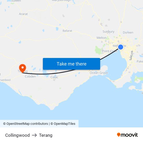 Collingwood to Terang map