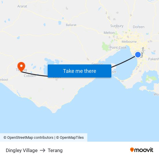 Dingley Village to Terang map