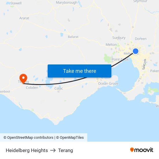 Heidelberg Heights to Terang map