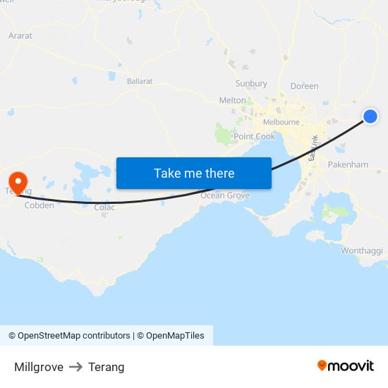 Millgrove to Terang map