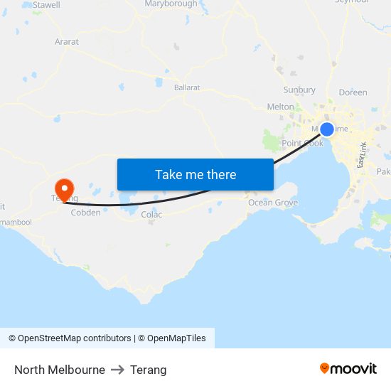 North Melbourne to Terang map