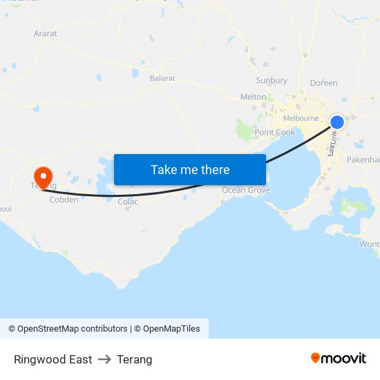 Ringwood East to Terang map