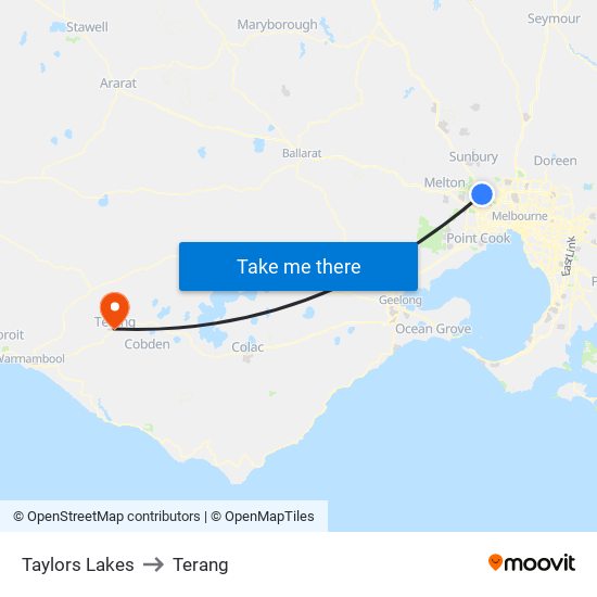 Taylors Lakes to Terang map