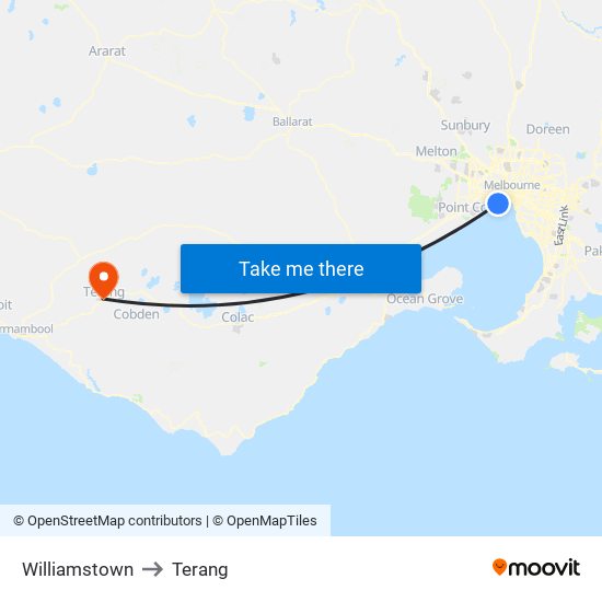 Williamstown to Terang map