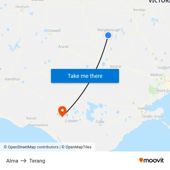 Alma to Terang map