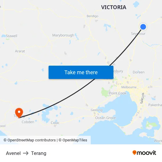 Avenel to Terang map